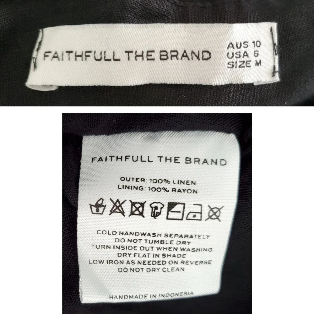 Faithfull The Brand Womens Black Linen Tie Back Dress Balloon Sleeves 6 - Picture 6 of 11